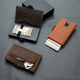 CASEKEY hommes portefeuilles véritable cuir de vache Pop Up affaires porte-carte de crédit RFID blocage mince intelligent portefeuille en Fiber de carbone avec poche