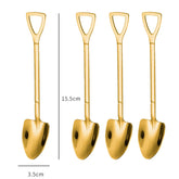 Set of 4 stainless steel scoop and pointed spoons, coffee spoon, tea spoon, ice cream spoon, dessert spoon, cutlery, dinnerware set, kitchen tools