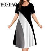 Robes pour femmes couleurs contrastées rayé élégant décontracté col rond manches courtes robes de mode été femmes grande taille vêtements 9XL