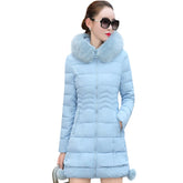 Veste d'hiver femmes 2023 manteau d'hiver couleur pure décontracté col de fourrure à capuche longue à capuche coton dame veste