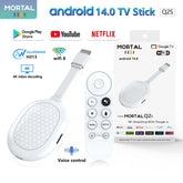 Clé TV intelligente Android 14 Allwinner H313 Mortal Q2S Chromecast Télécommande vocale WiFi 6 4K à 60 ips WiFi 6 Bluetooth 2 Go 8 Go 16 Go Streaming