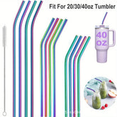 Paille de couleur réutilisable en acier inoxydable, 21cm 26cm 30cm, adaptée à une tasse de capacité de 20oz 30oz 40oz avec brosse
