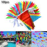 50M Multicolored Triangular Flags, Banner, Party Banner, Pennant, Festival, Outdoor Decoration for Home, Garden, Wedding Shop, Street Decor