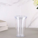 Reusable 450ml double-layer clear plastic drinking cup, water bottle with lid, straw cup, for outdoor drinks, tea, milk, and other uses.