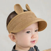 Chapeau de soleil d'été pour enfants en bas âge, casquette à visière en paille réglable et respirante pour garçons et filles, casquette de plage en plein air avec oreilles mignonnes