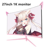 27-inch Curved Pink QHD 165Hz 1800R Monitor, HDR10 Gaming Screen, FreeSync Desktop Monitor, 1ms GTG with Speakers, Adjustable Tilt