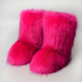 Luxury Women's Outdoor Winter Snow Boots Faux Fur Fox Fur Plush Warm Platform Shoes New Fashion Boots Plus Size 46