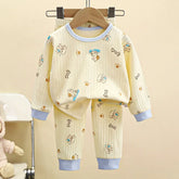 Warm, pure cotton pajamas for children, boys and girls, long-sleeved T-shirt + pants, cute cartoon design, autumn underwear for toddlers