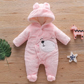 Plush climbing clothes for babies aged 0-2 years, warm and thick, made of cotton, with a cartoon dog and rabbit design, new autumn and winter collection