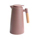 Double-walled vacuum-insulated thermal coffee carafe, thermos jug with wooden handle, insulated kettle, keeps drinks hot and cold, 1L