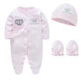 Baby girl clothing set, 0-9 months, romper + hat + mittens, pink, 100% cotton, soft clothes for children 0-9 months, 4 pieces/set