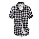 Men's Red and Black Checkered Shirt, 2025 New Summer Fashion, Men's Checkered Shirt, Men's Short Sleeve Shirt, Blouse