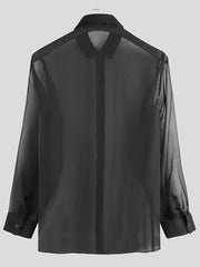 Men's thin black shirts, casual and breathable top, sleepwear, summer