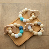 Hochet en Bois de Hêtre pour Bébé, Jouets de Dentition, Perles, Bracelets, Cadeau pour Enfant