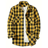 Men's classic single-breasted plaid shirt, smart casual flannel shirt with long sleeves, two chest pockets, spring/autumn design.