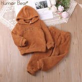 Humor ours garçons et filles automne et hiver nouveau chat brodé fourrure mignon maison fourrure ensemble robes tenue décontractée 2-6Y