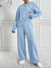 Ensemble deux pièces pour femmes, décontracté, col rond, manches longues, sweat-shirt, pantalon à jambes larges, costumes automne hiver, mode dames, tenue de bureau