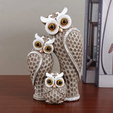 Family of three cute owl statues, home decoration, owl statues on shelves, owl decor for owl lovers