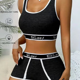 Soutien-gorge de sport Sexy large côté lettre bretelles soutien-gorge de sport short grande taille débardeur couleur unie deux pièces facile à nettoyer Lingerie Shorts