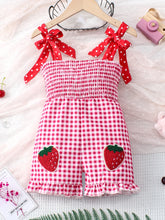 Combinaison d'été à carreaux pour filles, motif fraise, rouge, mignon, comparateur de jeu, mode, littérature, bébé, 1 pièce