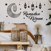 Autocollants muraux pour décoration murale du Ramadan, autocollants muraux musulmans islamiques, Eid Mubarak, lanterne, lune, étoile, fenêtre, Ramadan