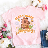 Children's Basic T-Shirt for Women and Men, Capybara T-Shirts for Ages 3-10, Short-Sleeved, Crew Neck, Round Neck, Birthday Gifts