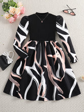 Autumn dress for girls, contrasting striped pattern, fashionable, soft, elegant style, children's princess dress