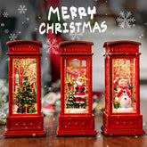 Décoration de cabine téléphonique de noël avec père noël, bonhomme de neige et arbre-ornement de cabine téléphonique rétro rouge avec décoration légère pour la maison
