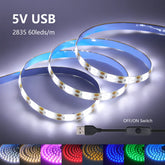5V SMD 2835 USB LED Strip Light, 60 LEDs/m, Flexible Tape, TV Backlight, 1M 2M 3M 5M, LED String Lights, Room Decoration