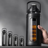Bouteille d'eau en verre de grande capacité 2L avec paille amovible, bouteille d'eau en verre à haute teneur en Borosilicate avec poignée de transport pour salle de sport