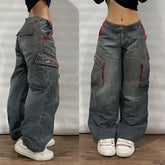 Jean Baggy Délavé à Poches Multiples pour Homme et Femme, Streetwear, Y2K, Hip-hop, Harajuku, Décontracté, Gothique, Taille Haute, Large, Surintendant, Nouvelle Collection
