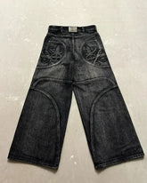 Y2K jean ample femme Hip Hop taille haute jean noir paresseux surdimensionné motif de broderie rétro jean haute rue vêtements