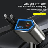 Chargeur de voiture rétractable, chargeur de voiture 4 en 1 à charge rapide 120W, câble rétractable et 2 Ports USB Compatible avec adaptateur de chargeur de voiture
