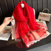 Large, Thin, and Elegant Scarf with Butterfly Embroidery, Luxury Hijab Shawl for Women