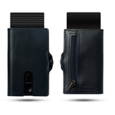 CASEKEY Men's Genuine Cowhide Leather Pop-Up Business Wallets, Credit Card Holder, RFID Blocking, Slim Smart Carbon Fiber Wallet with Pocket