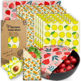 Emballage alimentaire en cire d'abeille 3 pièce/ensemble, tissu de cire de coton biologique écologique réutilisable, remplacement du film plastique domestique, motif de citron lavable