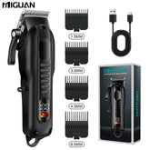 Professional men's hair clipper with LED screen, rechargeable lithium battery, USB charging, cordless trimmer with