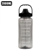 2-liter water bottle, leak-proof plastic sports bottle, stay hydrated, motivation, reminder of moments, outdoor sports, fitness, office, indoor