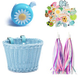 Children's hand-woven rattan bicycle mirror set, bell, pompom, stickers, front handlebar, bicycle accessories
