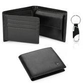 Men's genuine leather wallet, classic, black, soft, with coin pocket and credit card holder