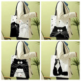 Fourre-tout réutilisable en lin imprimé chats mignons, sac de rangement d'épicerie, sac à bandoulière Portable de grande capacité, fourre-tout lavable en Machine