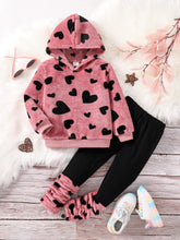 Spring and winter girls' casual home fashion 2-piece micro stretch warm comfortable love plush hooded top + stretchy tight pants