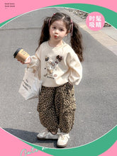 Girls' autumn clothing set, Hello Kitty sweatshirt and sweater, leopard print top and pants, 2-piece suit, cute children's tracksuit outfit