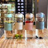 Bouteille en verre Portable de 340ML et 480ML, mignonne, résistante à la chaleur, pour boire de l'eau froide, du jus de thé, avec couvercle à vis, filet filtrant facile à transporter