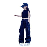 Girls' Casual Cargo Pants, Kids' Solid Color Sweatpants, Vintage, Streetwear, Hip Hop, New Baggy Pants with Elastic Waist