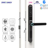 Serrure intelligente pour porte coulissante, étanche, mince, 2.8CM, mot de passe par empreinte digitale, carte IC, clé, compatible avec l'application TTlock et l'en-tête biométrique Alexa