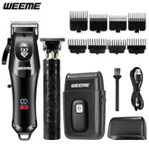 Men's grooming kit, 3-piece set, black and gold hair clipper with LCD screen, USB rechargeable, 8 guide combs, trimmer and razor