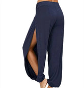 Women's Fashion High Waist Yoga Pants Wide Leg Slit Haren Pants Casual Gym Leggings Solid Hollow Out Workout Pants Gym Loungewear