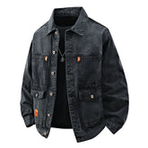 Autumn and spring fashion trends, outdoor sports, vintage workwear, men's casual loose-fitting denim jacket, plus size high-quality outerwear