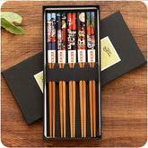Set of 5 pairs of non-slip bamboo chopsticks, natural wood Japanese tableware, sushi food, long multicolored chopstick set for home